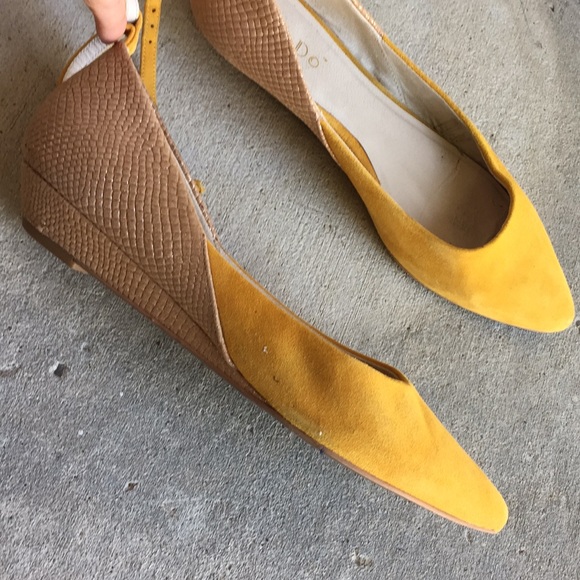 Anthropologie Shoes Anthropologie Mustard Yellow Suede Kitten Heel